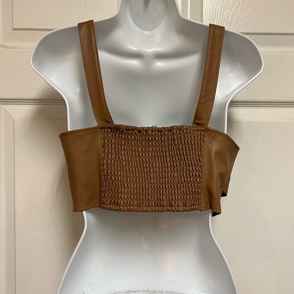 Zara Tops Zara Caramel Faux Leather Cut Out Top - Picture 6 of 9